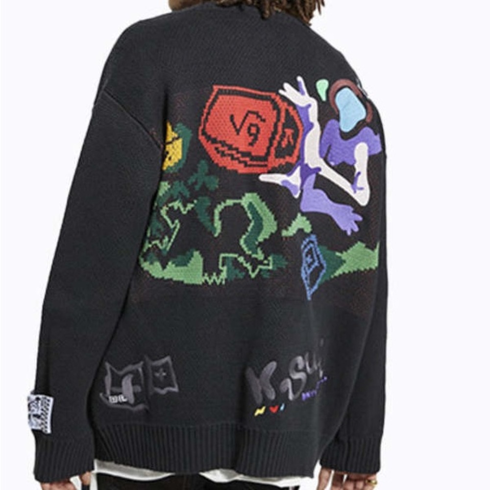 Ksubi Kardigan Communicate‎ Black Knit Sweater Oversized Designer Streetwear Art